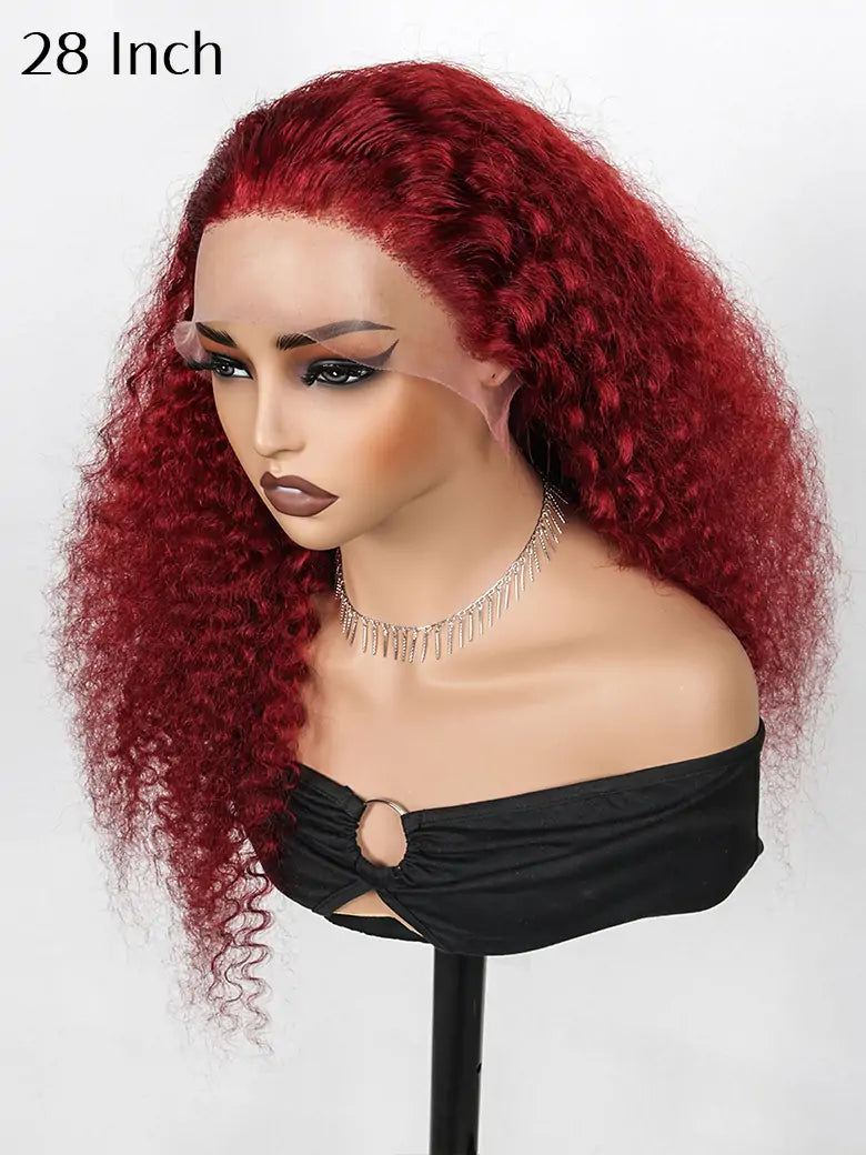 OnlyLove hair 28 inches burgundy hair deep curly 13x4 lace front wig dark red human hair wigs