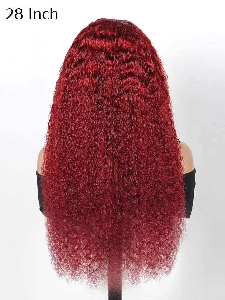 OnlyLove hair 28 inches burgundy hair deep curly 13x4 lace front wig dark red human hair wigs