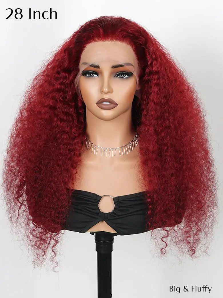 OnlyLove hair 28 inches burgundy hair deep curly 13x4 lace front wig big & fluffy