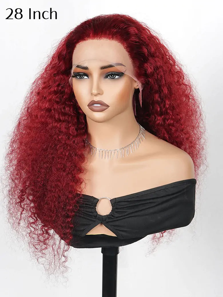 OnlyLove hair 28 inches burgundy hair deep curly 13x4 lace front wig big and fluffy