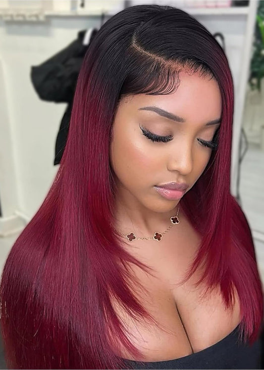 Ombre Burgundy Hair Lace Front Wig | OnlyLove Hair