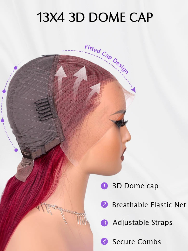 Onlylove Burgundy Hair 13x4 Lace Front Wig Cap