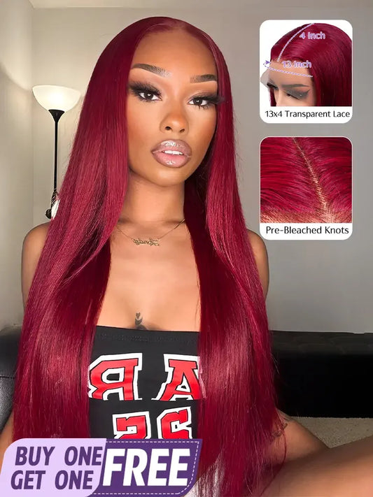 Onlylove Burgundy Hair 13x4 Lace Front Wig Dark Red Silky Straight Human Hair Wigs