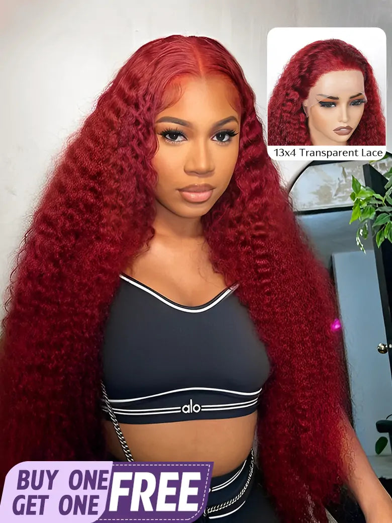 OnlyLove hair burgundy hair deep curly 13x4 lace front wig dark red human hair wigs
