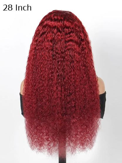OnlyLove hair 28 inches burgundy hair deep curly 13x4 lace front wig dark red human hair wigs