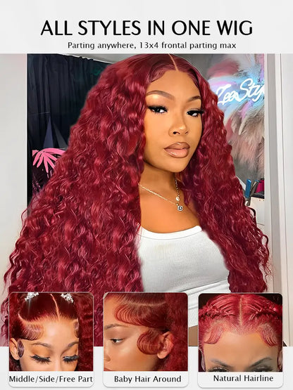 OnlyLove hair burgundy hair deep curly 13x4 lace front wig dark red human hair wigs