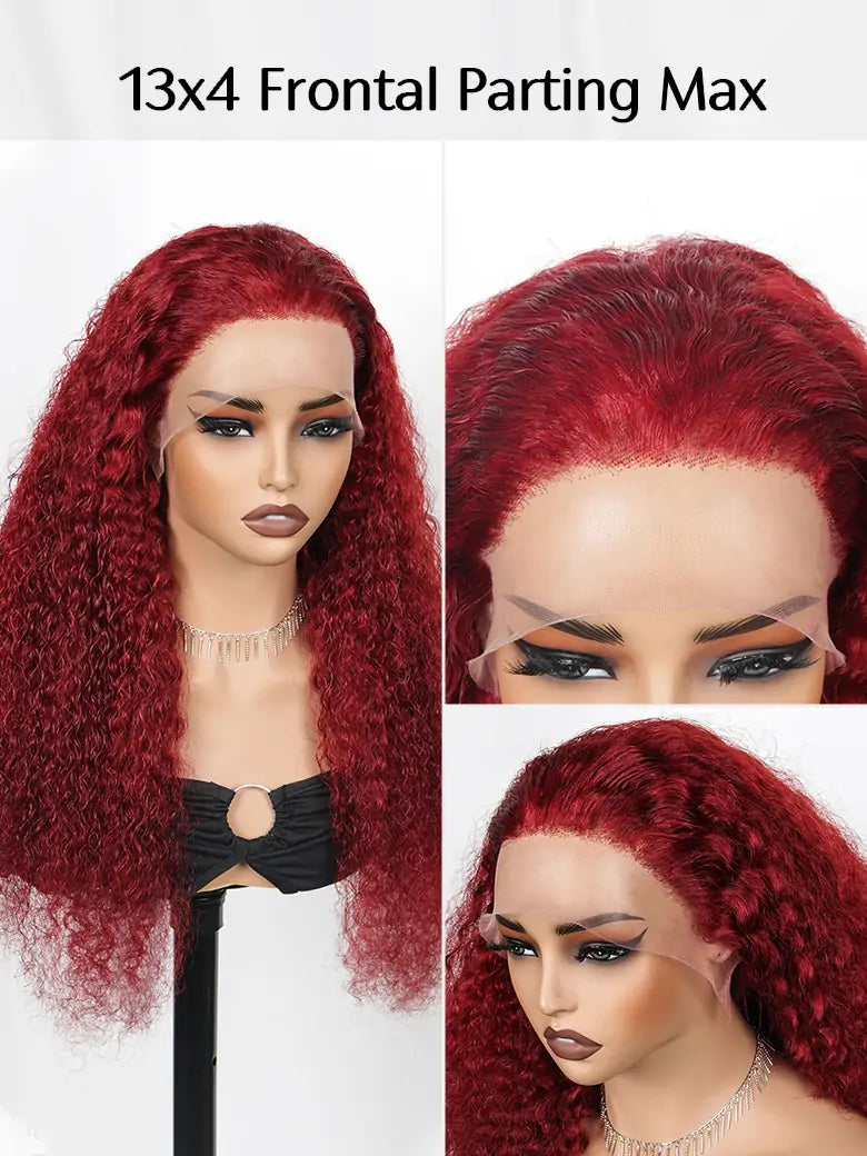 OnlyLove hair burgundy hair deep curly 13x4 lace frontal wig parting max