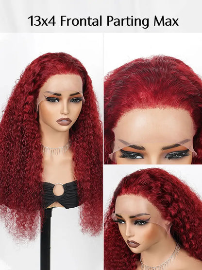 OnlyLove hair burgundy hair deep curly 13x4 lace frontal wig parting max
