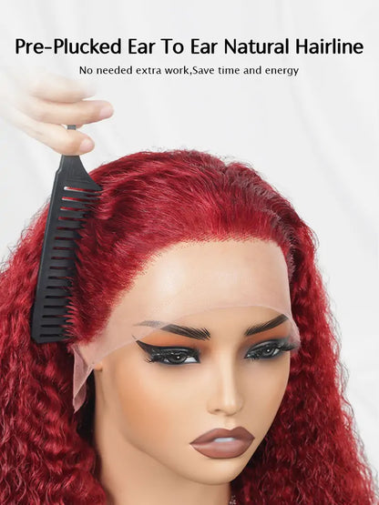 OnlyLove hair burgundy hair deep curly 13x4 lace wig pre-plucked ear-to-ear natural hairine