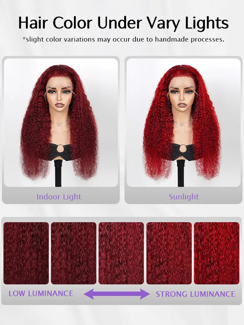 OnlyLove hair burgundy hair deep curly hair color under vary lights