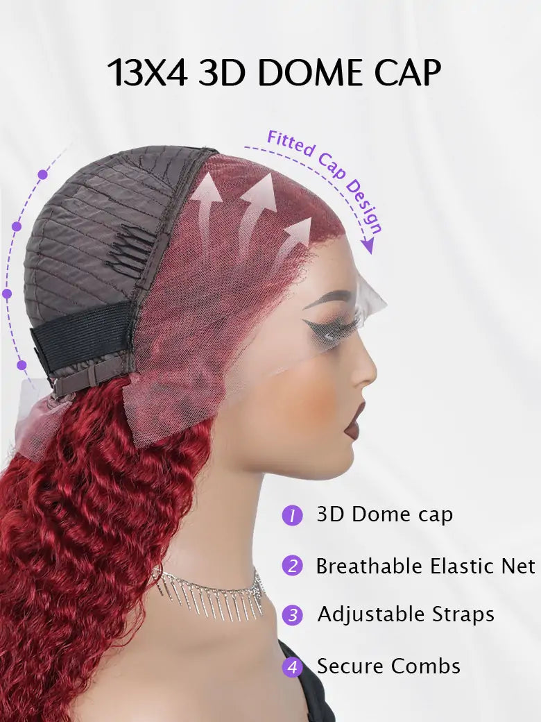 OnlyLove hair burgundy hair deep curly 13x4 lace front wig cap