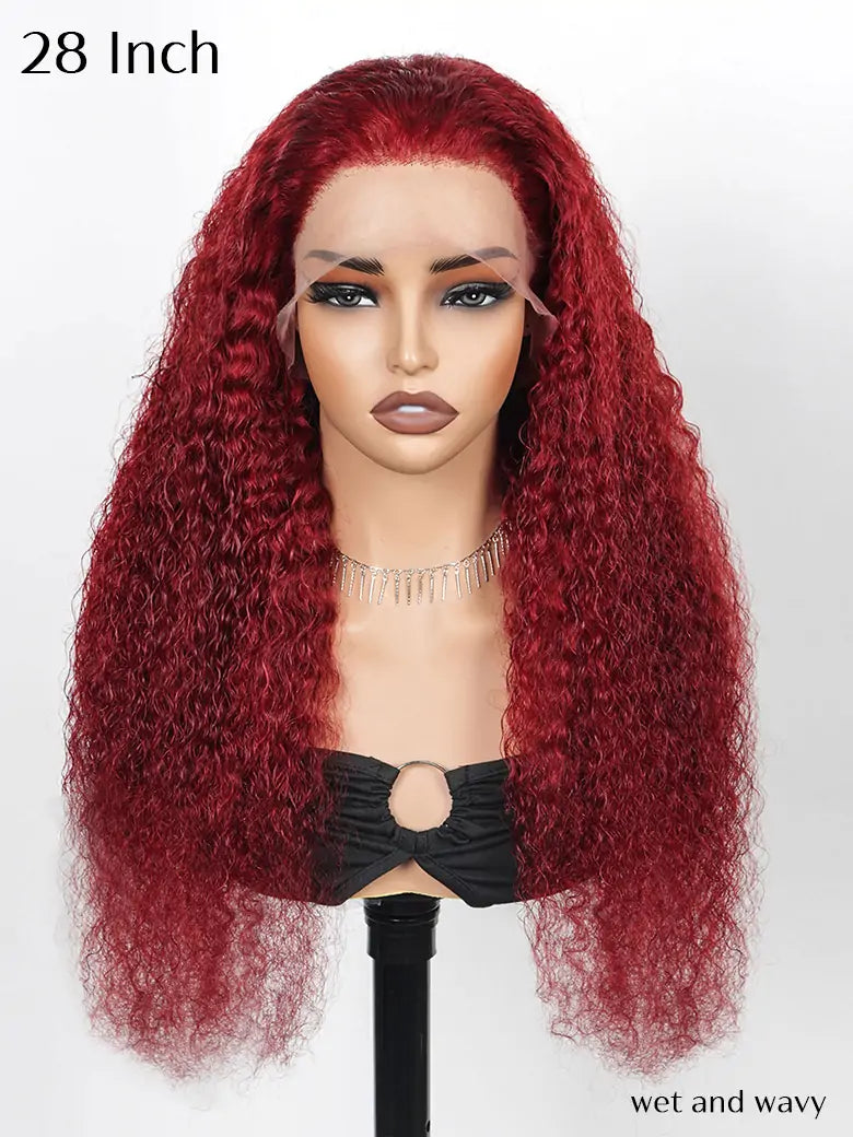 OnlyLove hair 28 inches burgundy hair deep curly 13x4 lace front wig dark red human hair wigs