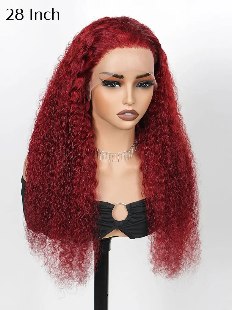 OnlyLove hair 28 inches burgundy hair deep curly 13x4 lace front wig dark red human hair wigs
