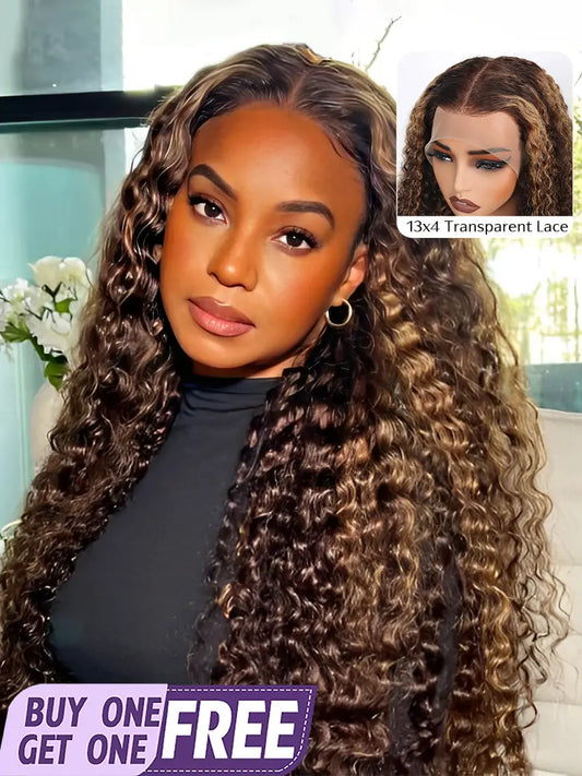 OnlyLove hair highlight wig jerry curly brown hair highlights 13x4 lace frontal wig