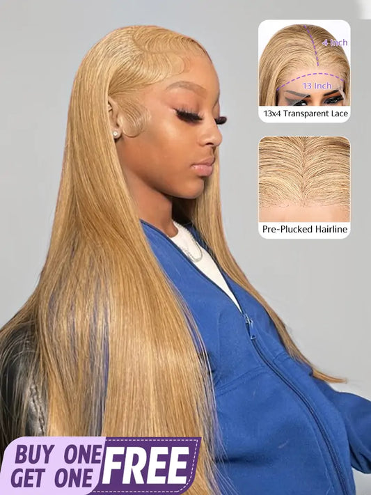 Onlylove Hair Light Brown Hair model show 13x4 Lace Front Wig Silky Straight Human Hair Wigs